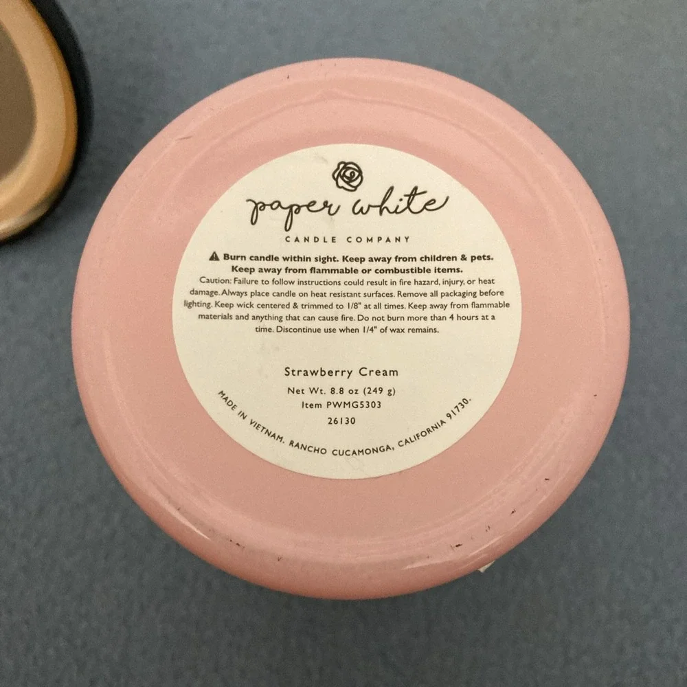 Paper White Candle Co Pink 8.8 oz Strawberry Cream Scented Candle w/Ghost Topper